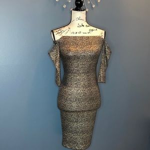 Just Me Metallic Silver off the shoulder dress S